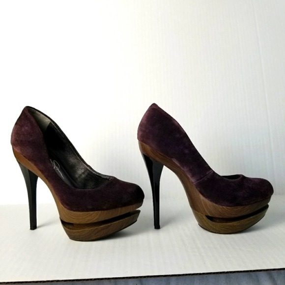Jessica Simpson Woman's Violet Suede with Wooden and Black Heel Size 6 - Picture 3 of 6